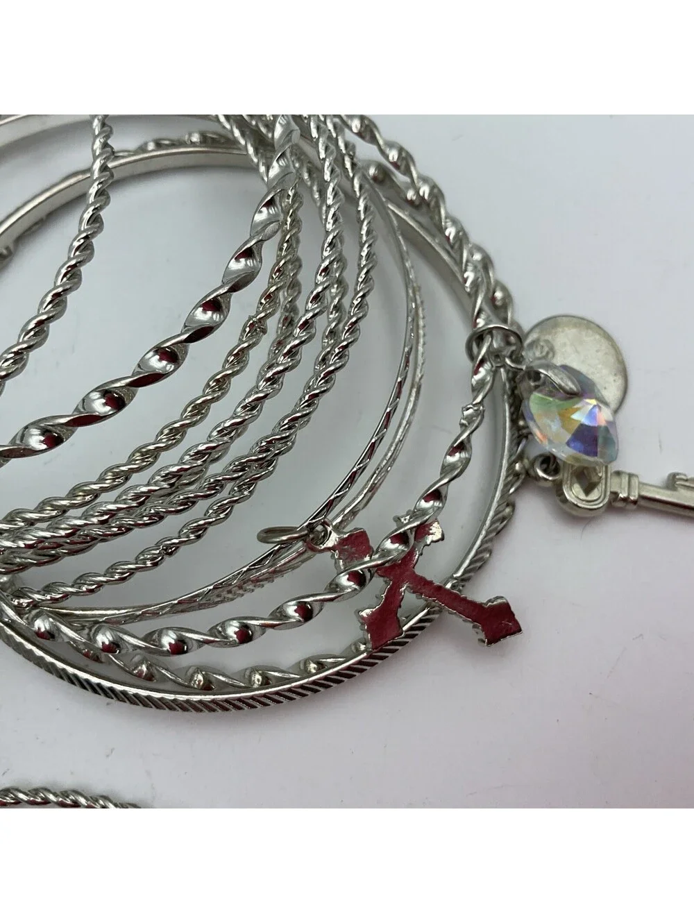 21 Bangle Bracelets Charms Silvertone Costume Jewelry Lot